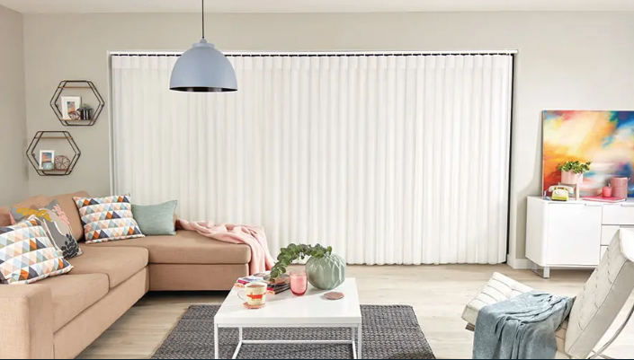 Motorised Allusion blinds across a wide patio door